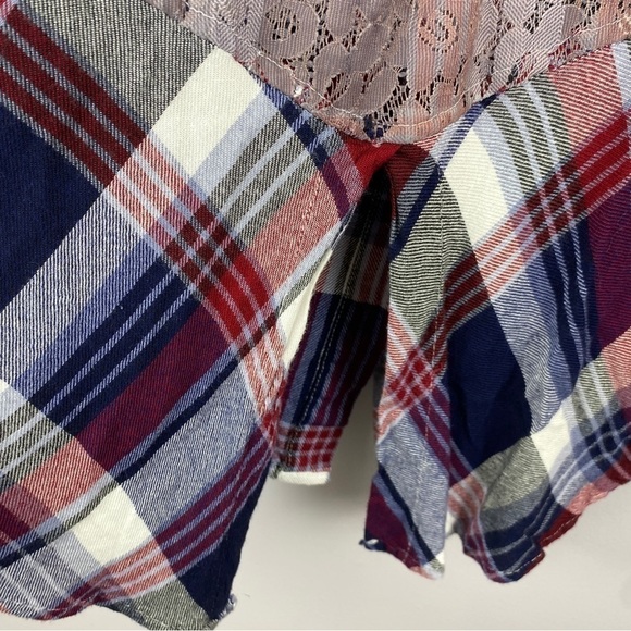 SAM Edelman Riley Blue Red Plaid Lace Back Button Down Shirt Medium - Picture 7 of 15